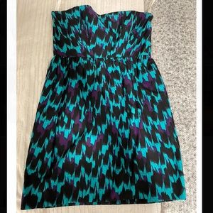 Shoshanna strapless dress turquoise and purple